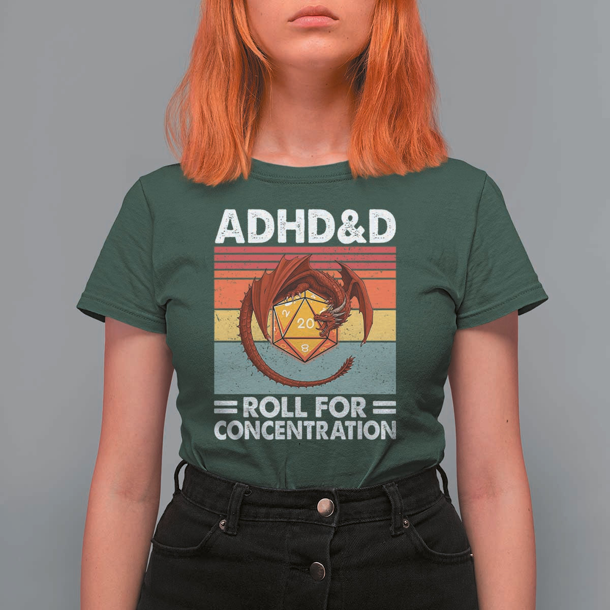 ADHD&D Roll For Concentration T Shirt For Women Funny RPG Gamer D20 Tabletop Dice - Wonder Print Shop