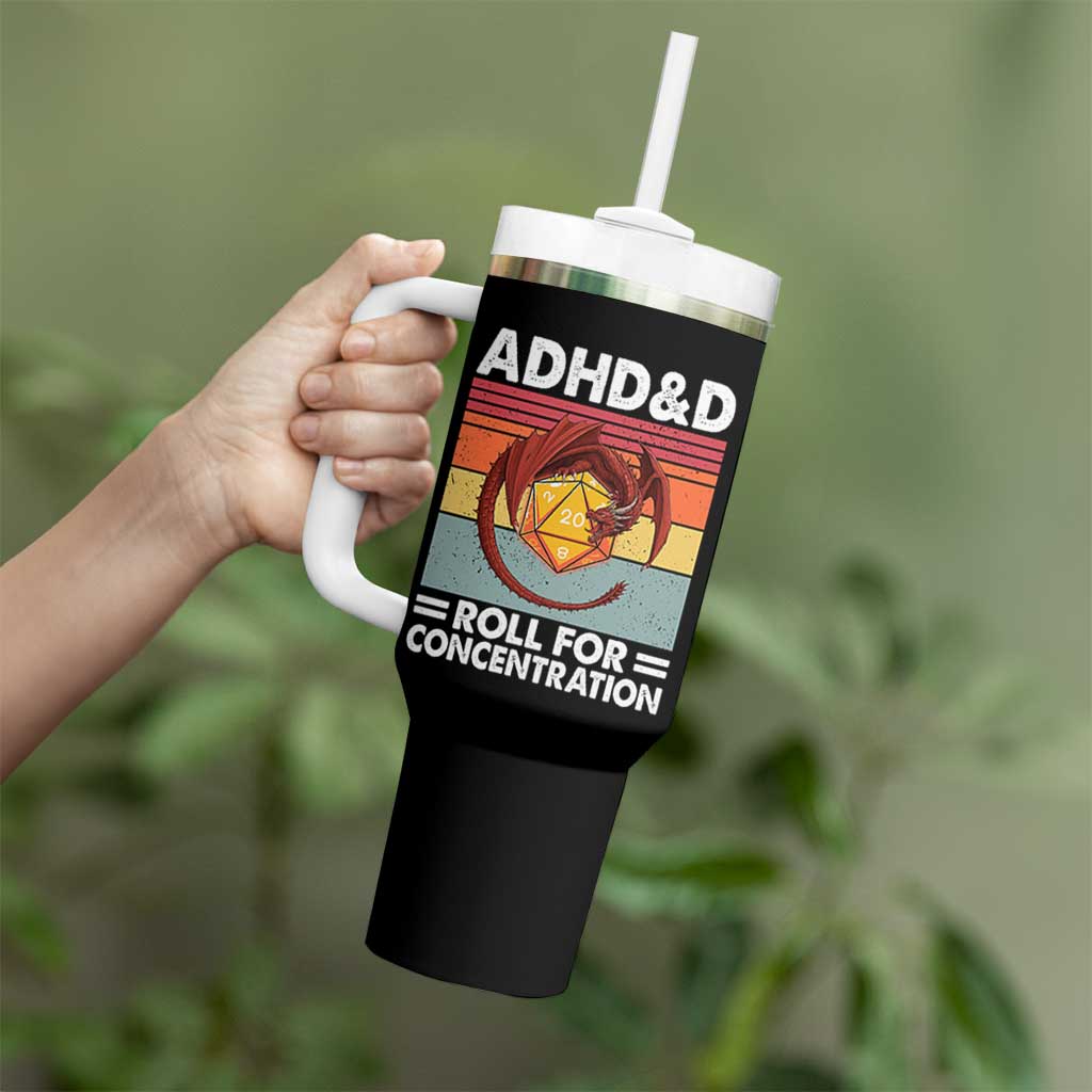 ADHD&D Roll For Concentration Tumbler With Handle Funny RPG Gamer D20 Tabletop Dice - Wonder Print Shop