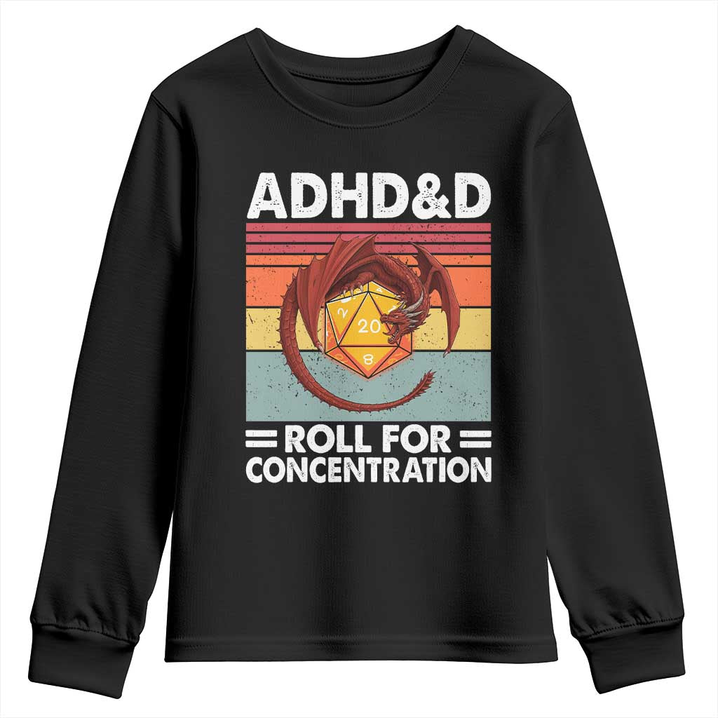 ADHD&D Roll For Concentration Youth Sweatshirt Funny RPG Gamer D20 Tabletop Dice - Wonder Print Shop