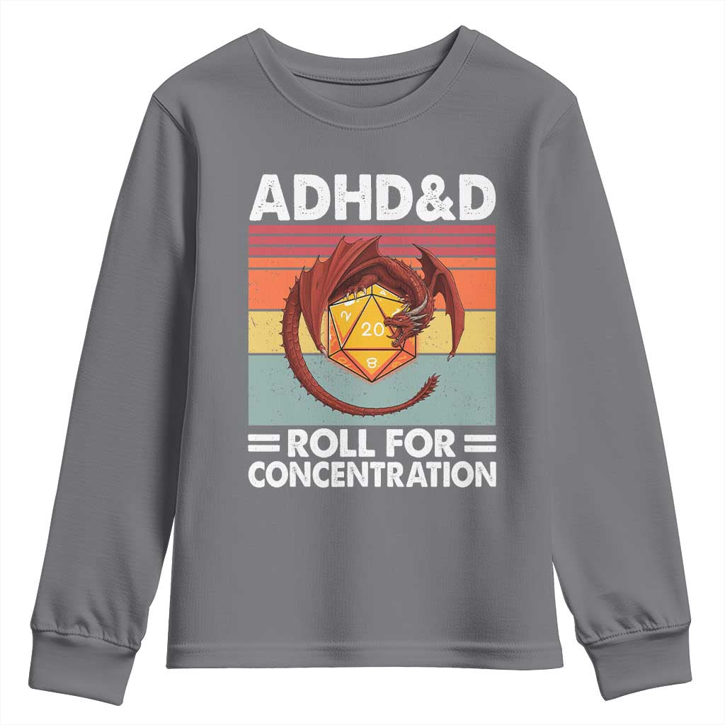 ADHD&D Roll For Concentration Youth Sweatshirt Funny RPG Gamer D20 Tabletop Dice - Wonder Print Shop