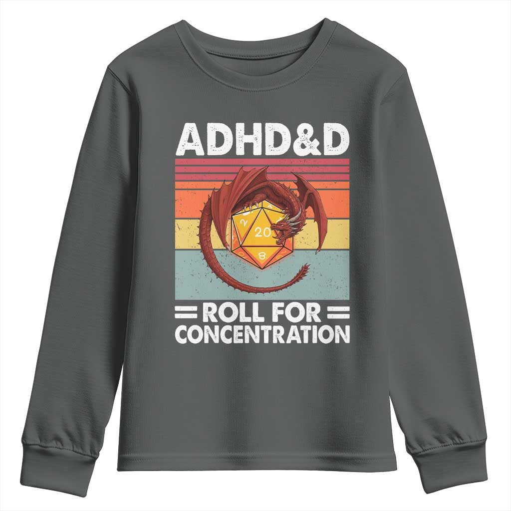 ADHD&D Roll For Concentration Youth Sweatshirt Funny RPG Gamer D20 Tabletop Dice - Wonder Print Shop