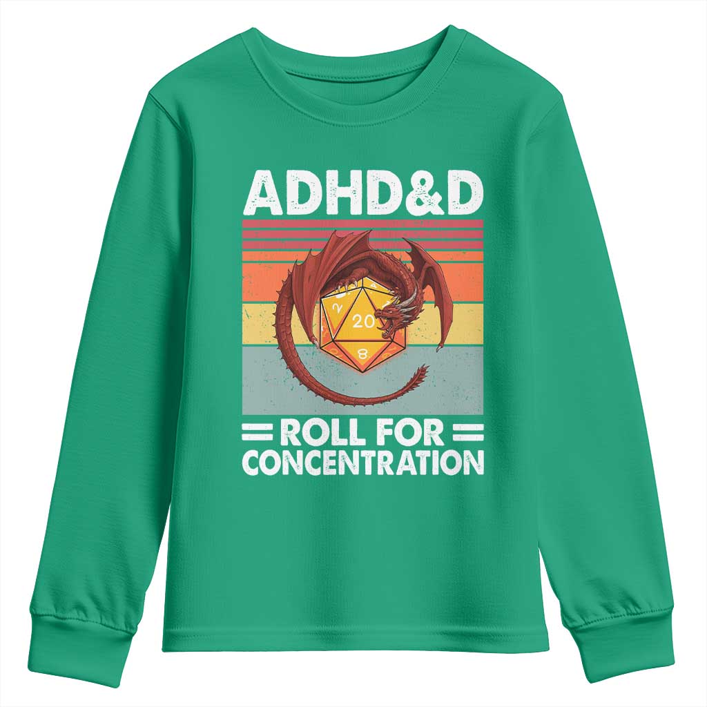 ADHD&D Roll For Concentration Youth Sweatshirt Funny RPG Gamer D20 Tabletop Dice - Wonder Print Shop