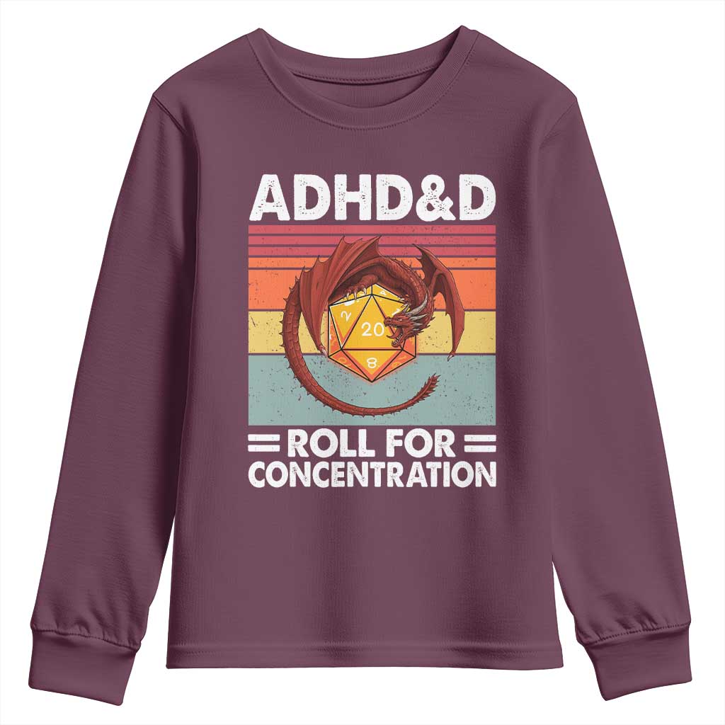 ADHD&D Roll For Concentration Youth Sweatshirt Funny RPG Gamer D20 Tabletop Dice - Wonder Print Shop
