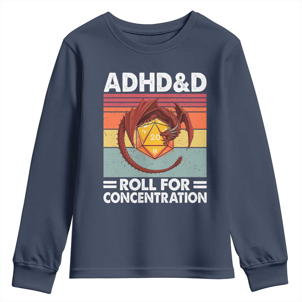 ADHD&D Roll For Concentration Youth Sweatshirt Funny RPG Gamer D20 Tabletop Dice - Wonder Print Shop