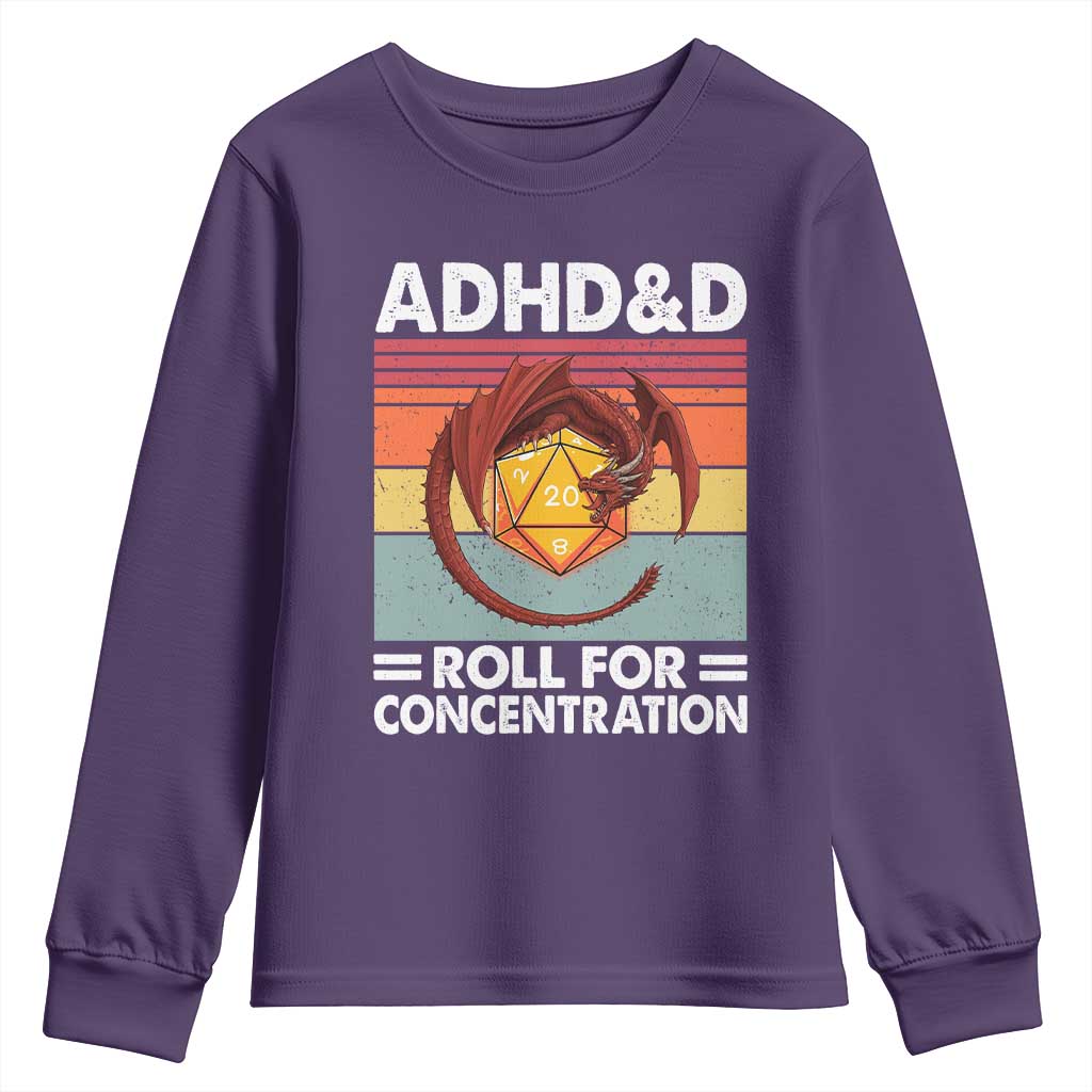 ADHD&D Roll For Concentration Youth Sweatshirt Funny RPG Gamer D20 Tabletop Dice - Wonder Print Shop