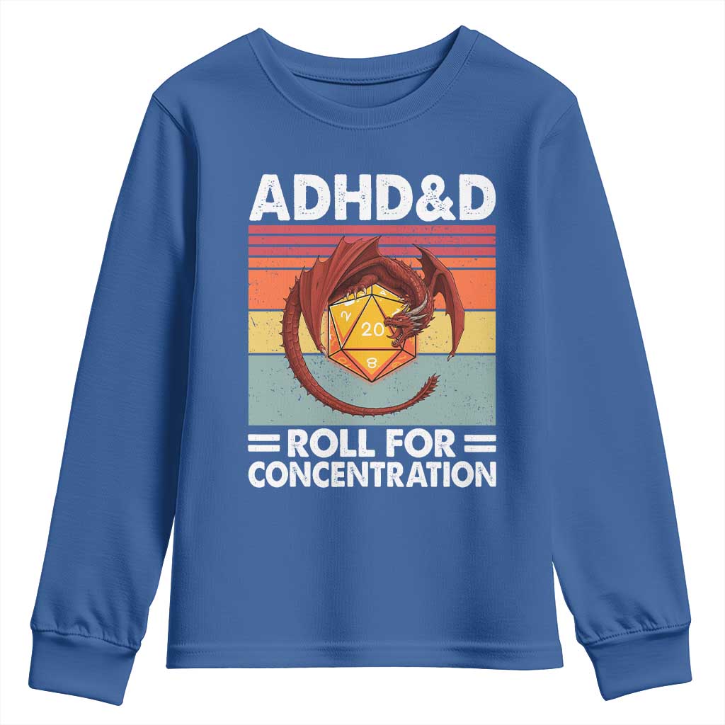ADHD&D Roll For Concentration Youth Sweatshirt Funny RPG Gamer D20 Tabletop Dice - Wonder Print Shop