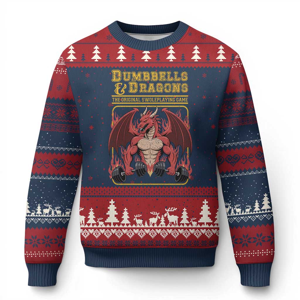 Funny RPG Workout Gym Nerd Ugly Christmas Sweater Dumbbells And Dragons The Original Swoleplaying Game - Wonder Print Shop