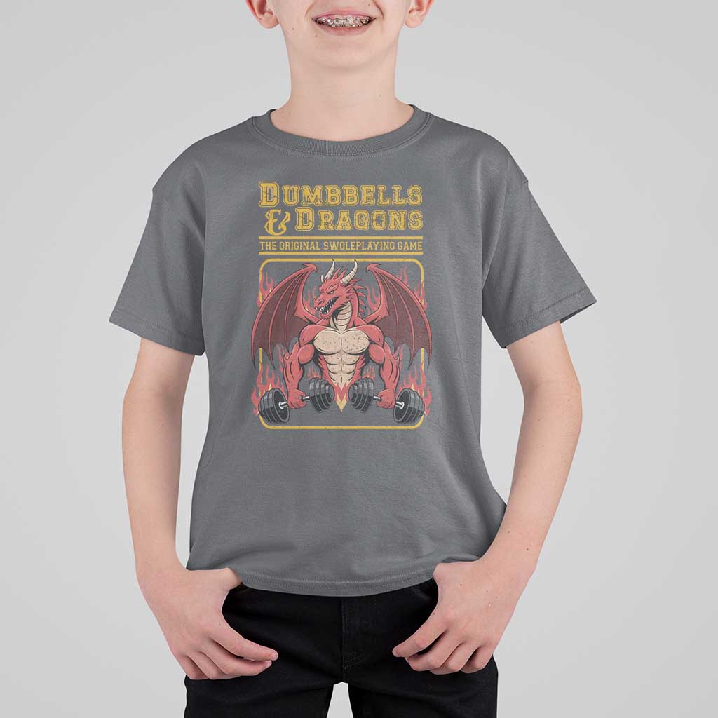 Funny RPG Workout Gym Nerd T Shirt For Kid Dumbbells And Dragons The Original Swoleplaying Game - Wonder Print Shop