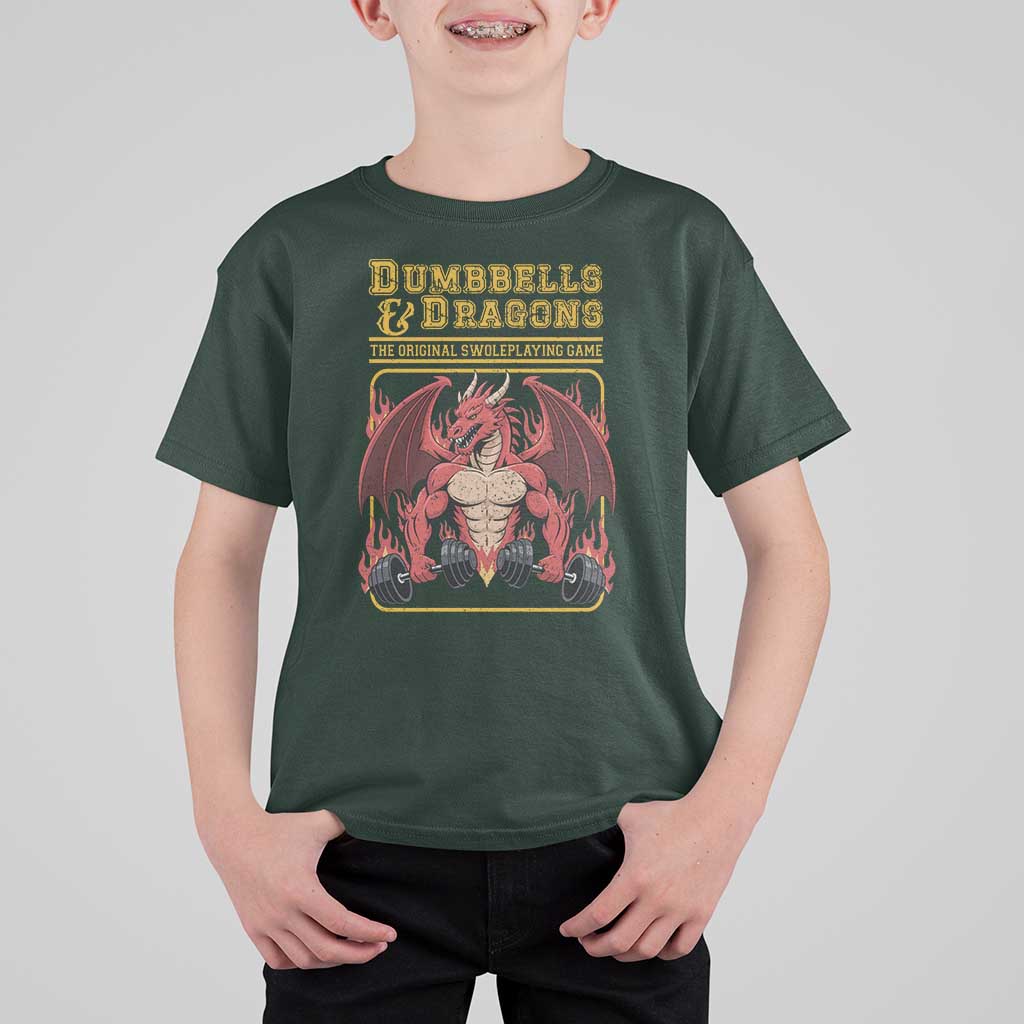 Funny RPG Workout Gym Nerd T Shirt For Kid Dumbbells And Dragons The Original Swoleplaying Game - Wonder Print Shop