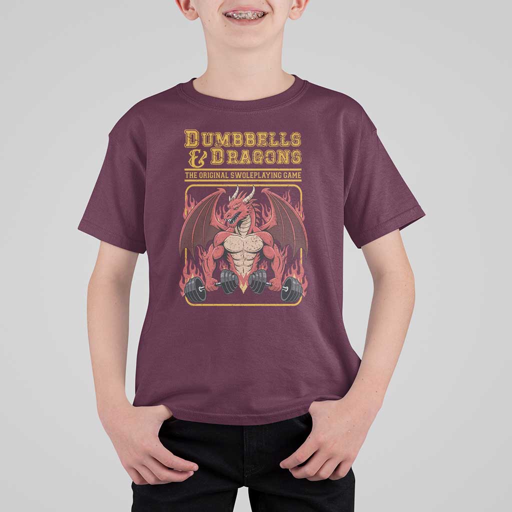 Funny RPG Workout Gym Nerd T Shirt For Kid Dumbbells And Dragons The Original Swoleplaying Game - Wonder Print Shop