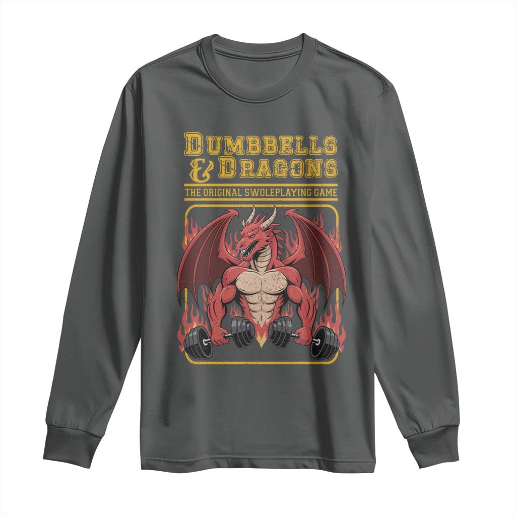 Funny RPG Workout Gym Nerd Long Sleeve Shirt Dumbbells And Dragons The Original Swoleplaying Game - Wonder Print Shop