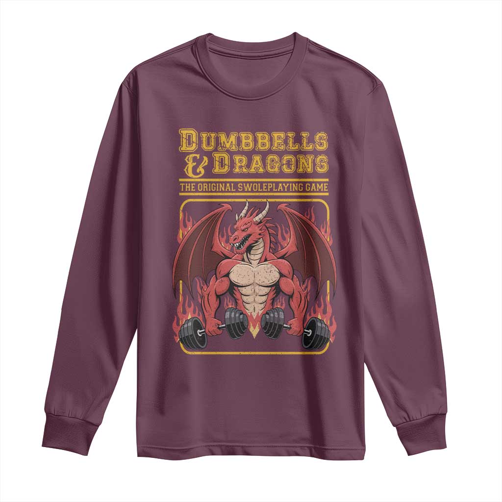 Funny RPG Workout Gym Nerd Long Sleeve Shirt Dumbbells And Dragons The Original Swoleplaying Game - Wonder Print Shop
