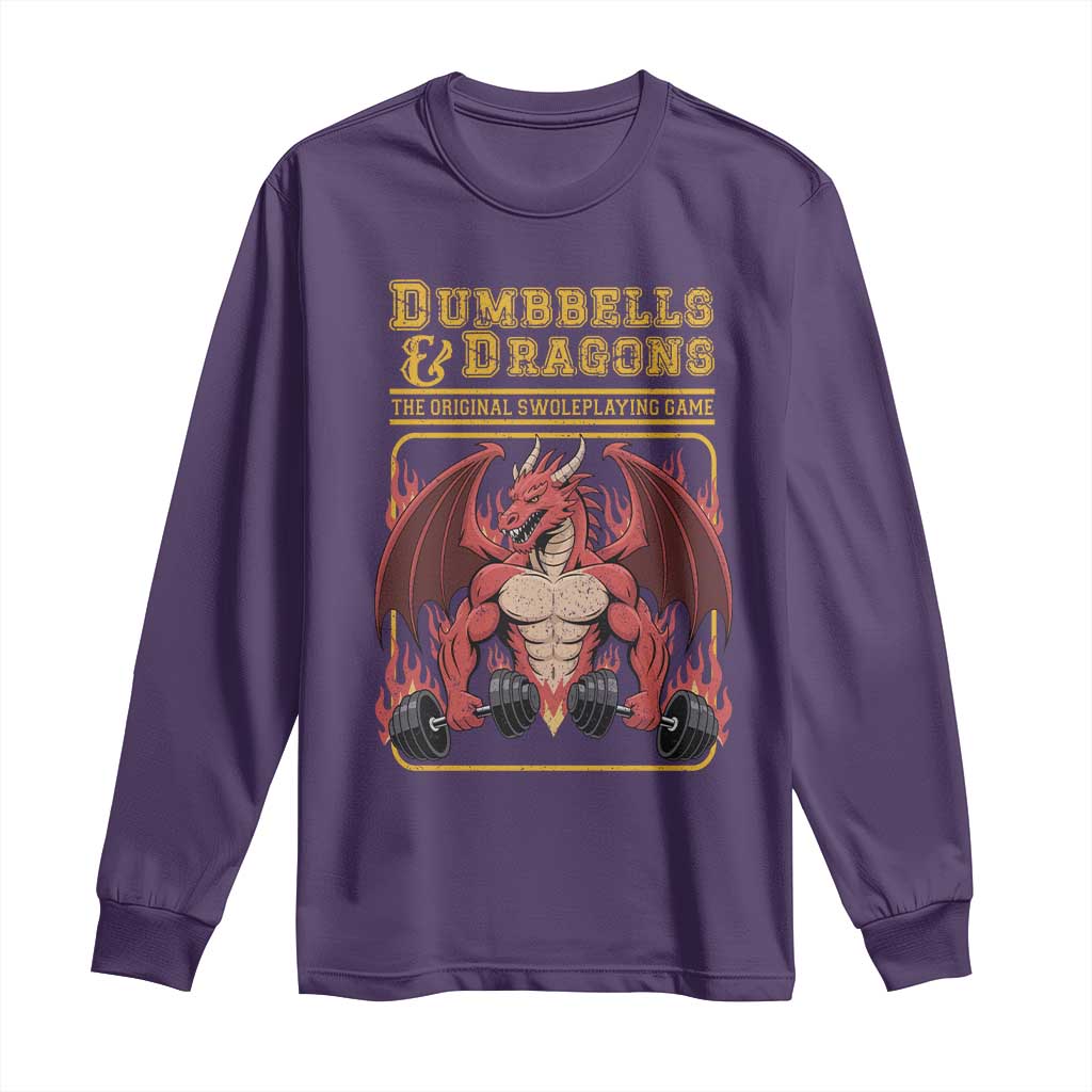 Funny RPG Workout Gym Nerd Long Sleeve Shirt Dumbbells And Dragons The Original Swoleplaying Game - Wonder Print Shop