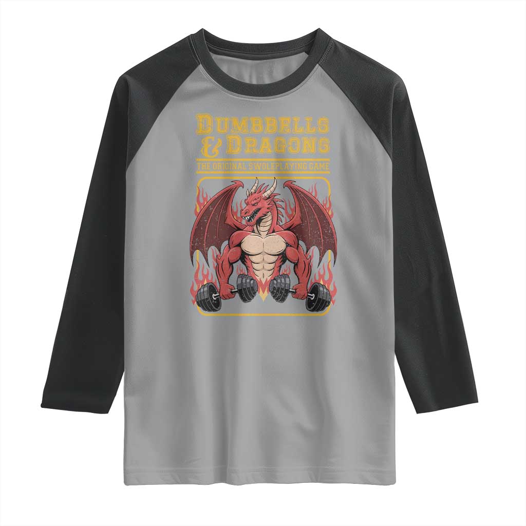 Funny RPG Workout Gym Nerd Raglan Shirt Dumbbells And Dragons The Original Swoleplaying Game - Wonder Print Shop