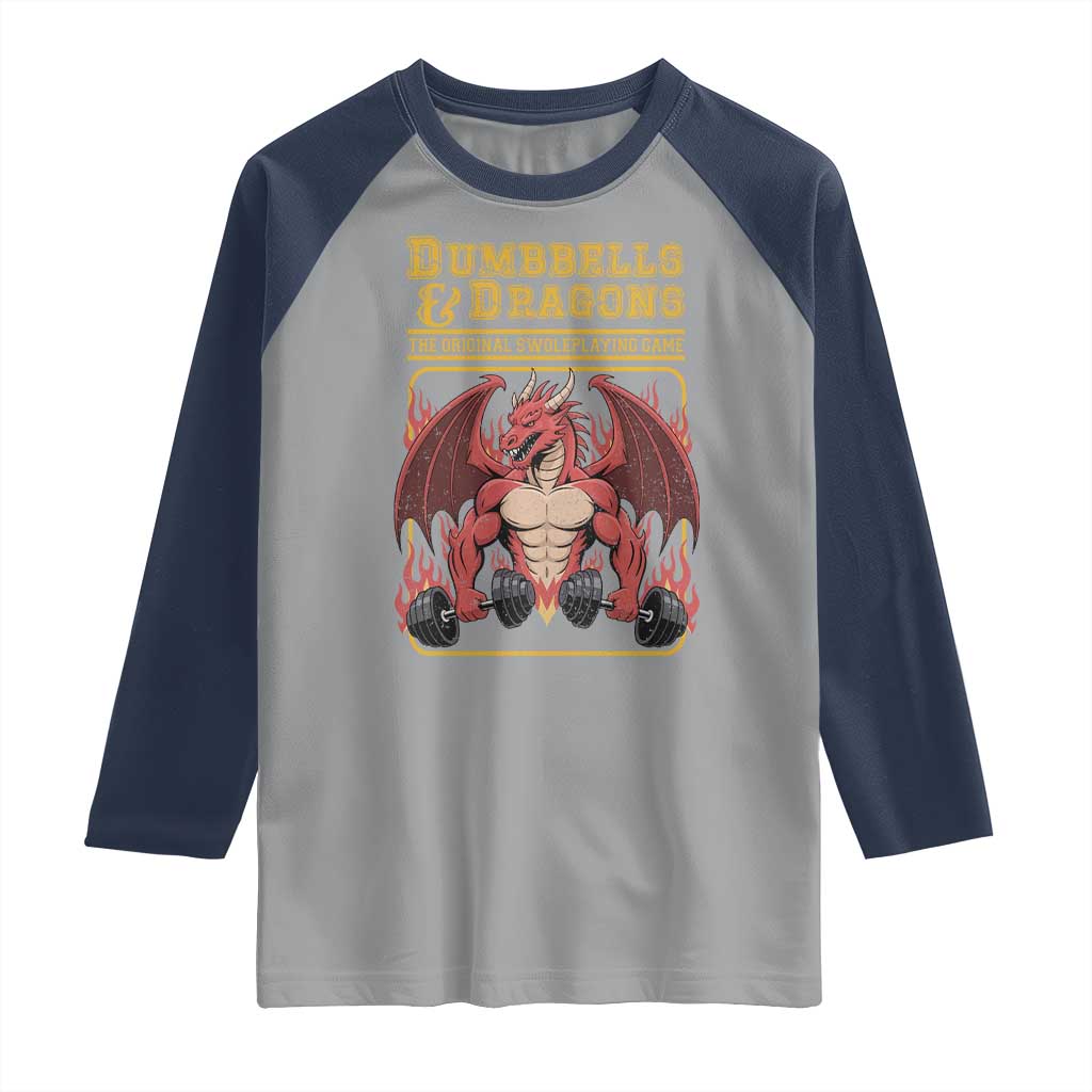 Funny RPG Workout Gym Nerd Raglan Shirt Dumbbells And Dragons The Original Swoleplaying Game - Wonder Print Shop