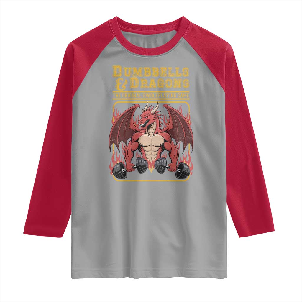 Funny RPG Workout Gym Nerd Raglan Shirt Dumbbells And Dragons The Original Swoleplaying Game - Wonder Print Shop
