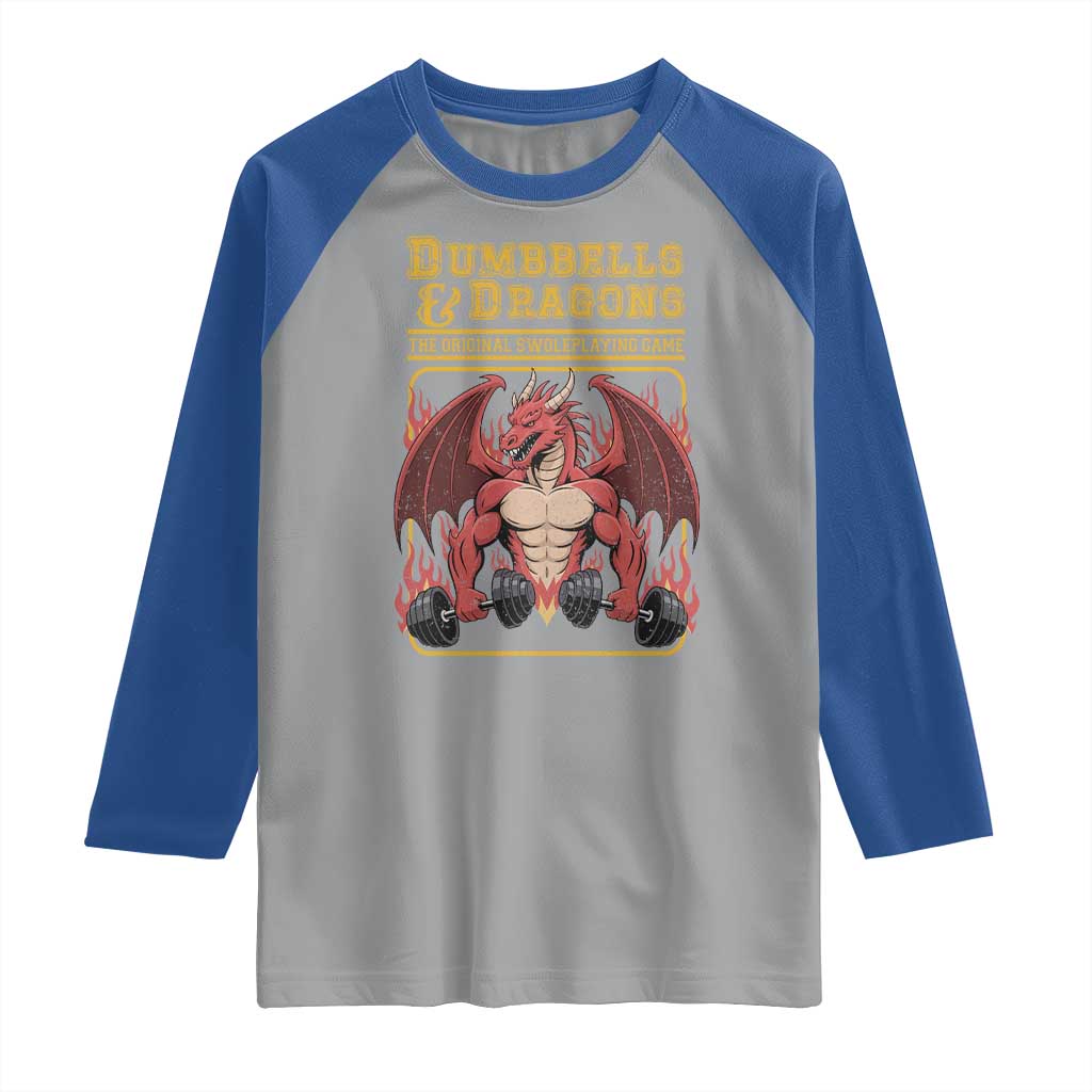 Funny RPG Workout Gym Nerd Raglan Shirt Dumbbells And Dragons The Original Swoleplaying Game - Wonder Print Shop