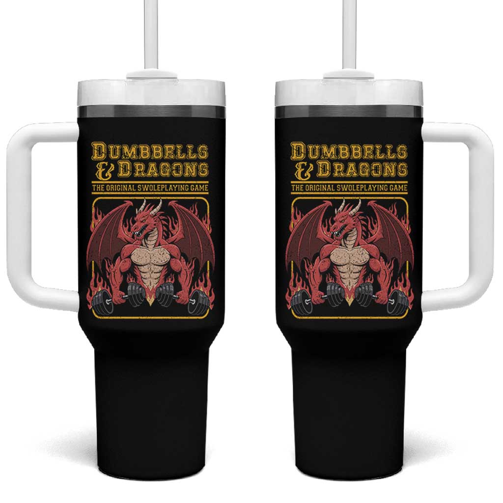 Funny RPG Workout Gym Nerd Tumbler With Handle Dumbbells And Dragons The Original Swoleplaying Game - Wonder Print Shop