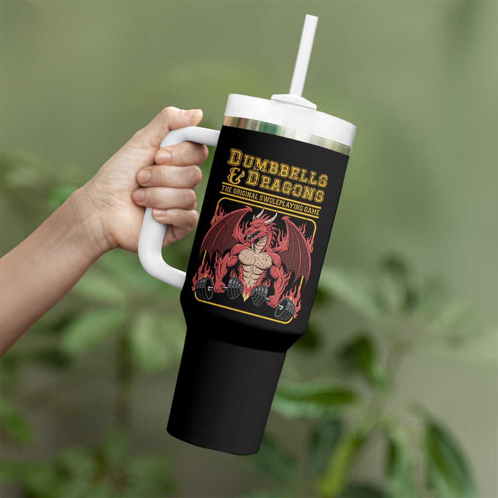 Funny RPG Workout Gym Nerd Tumbler With Handle Dumbbells And Dragons The Original Swoleplaying Game - Wonder Print Shop