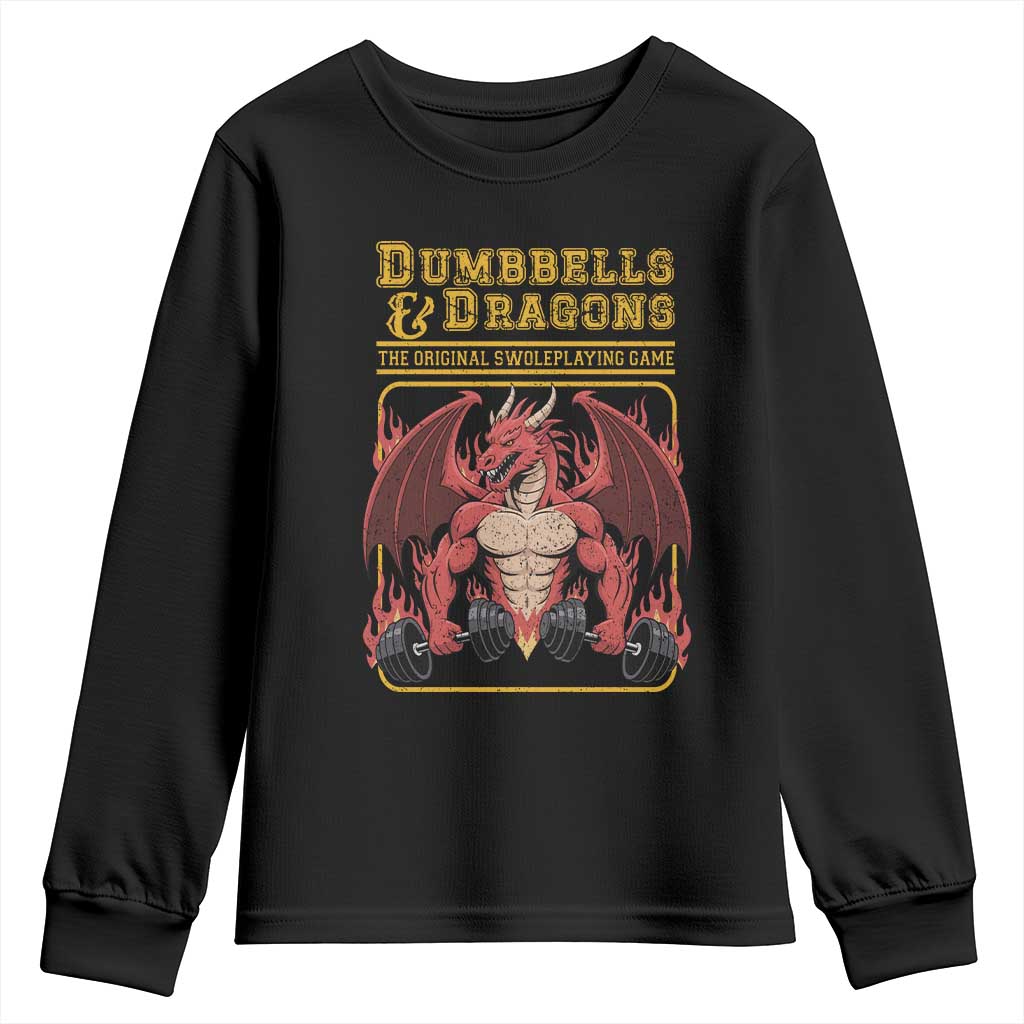 Funny RPG Workout Gym Nerd Youth Sweatshirt Dumbbells And Dragons The Original Swoleplaying Game - Wonder Print Shop