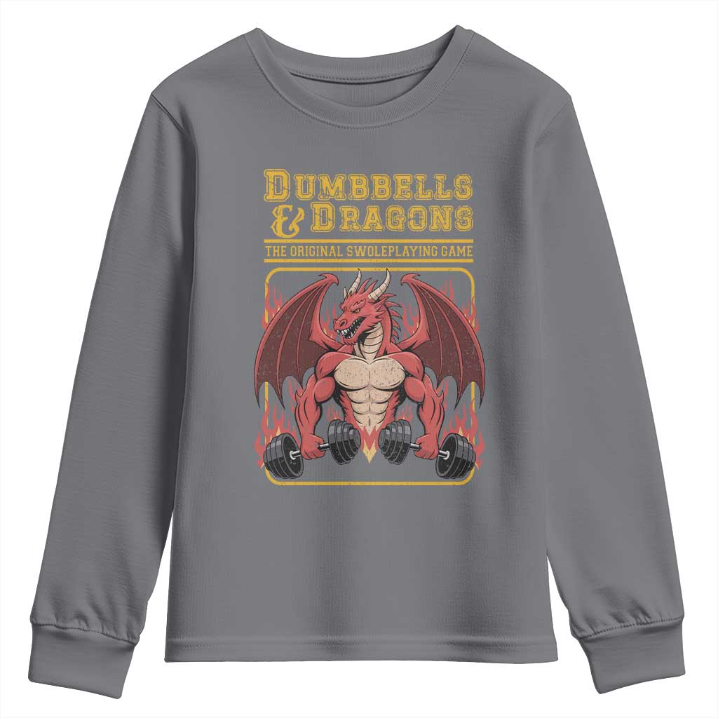 Funny RPG Workout Gym Nerd Youth Sweatshirt Dumbbells And Dragons The Original Swoleplaying Game - Wonder Print Shop