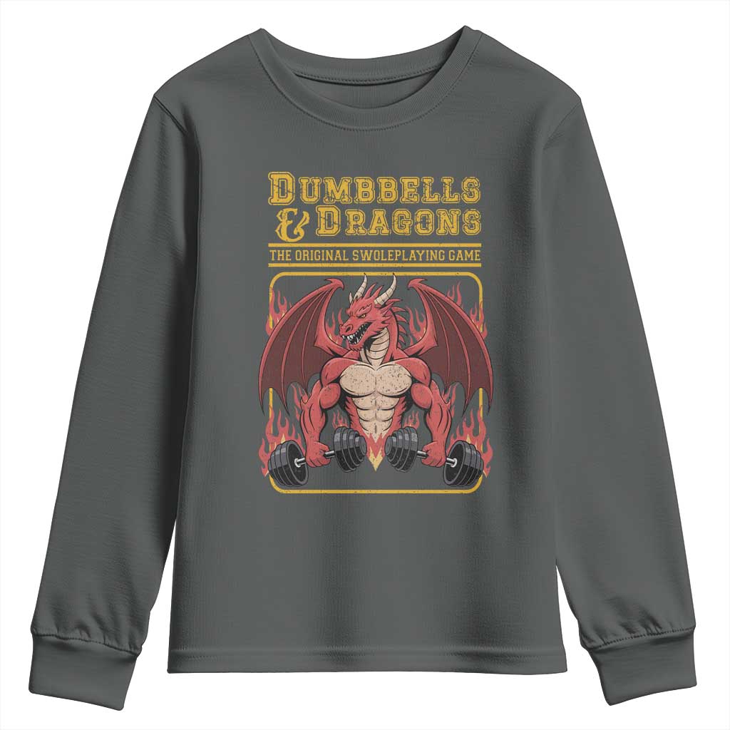 Funny RPG Workout Gym Nerd Youth Sweatshirt Dumbbells And Dragons The Original Swoleplaying Game - Wonder Print Shop