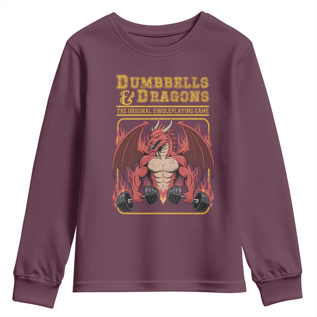 Funny RPG Workout Gym Nerd Youth Sweatshirt Dumbbells And Dragons The Original Swoleplaying Game - Wonder Print Shop