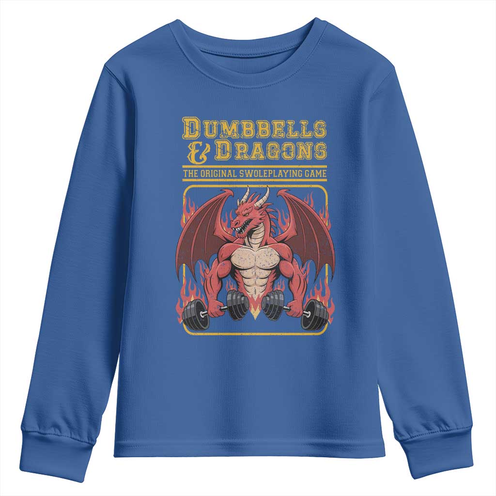 Funny RPG Workout Gym Nerd Youth Sweatshirt Dumbbells And Dragons The Original Swoleplaying Game - Wonder Print Shop