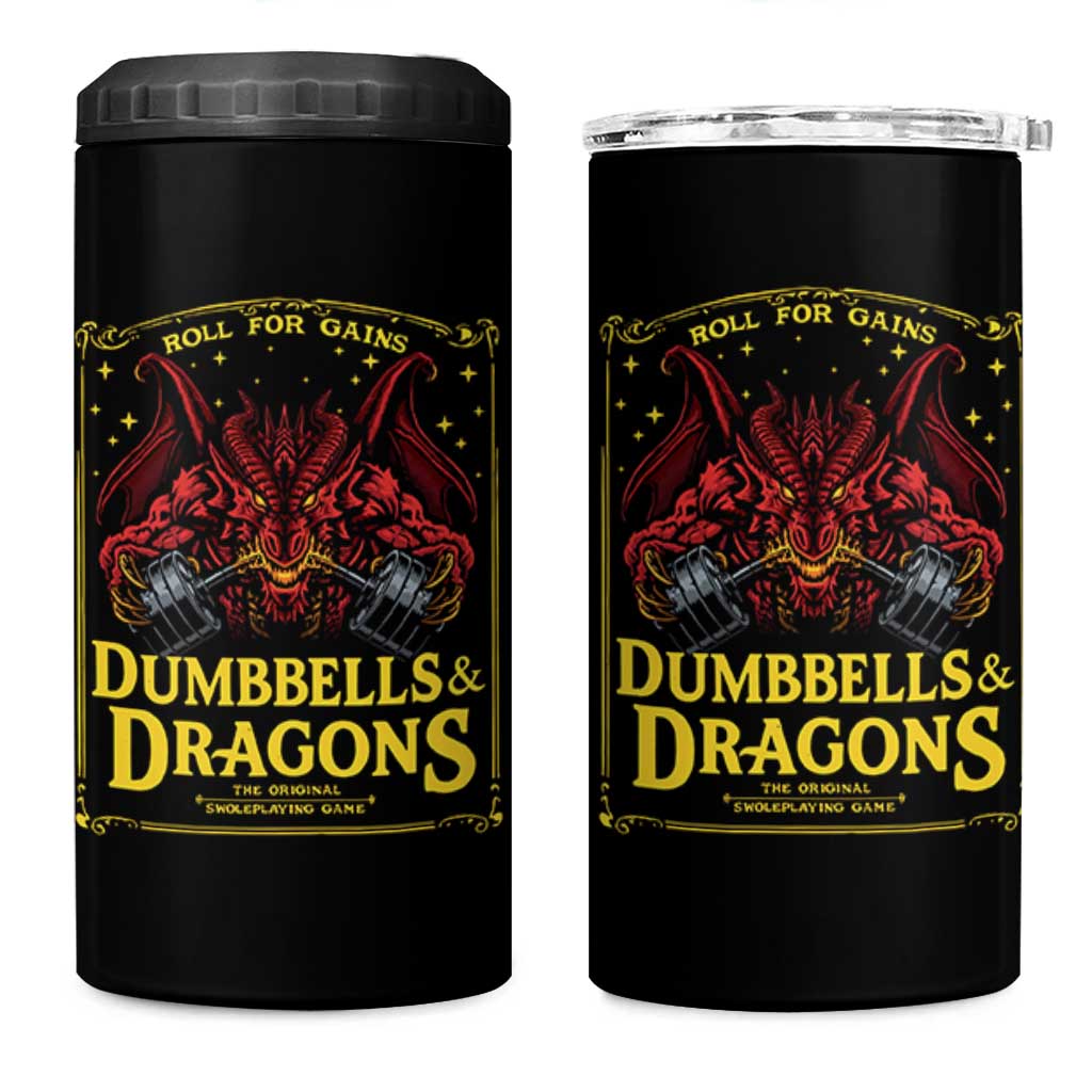 Funny RPG Weightlifting Workout Gym 4 in 1 Can Cooler Tumbler Dumbbells And Dragons The Original Swoleplaying Game - Wonder Print Shop