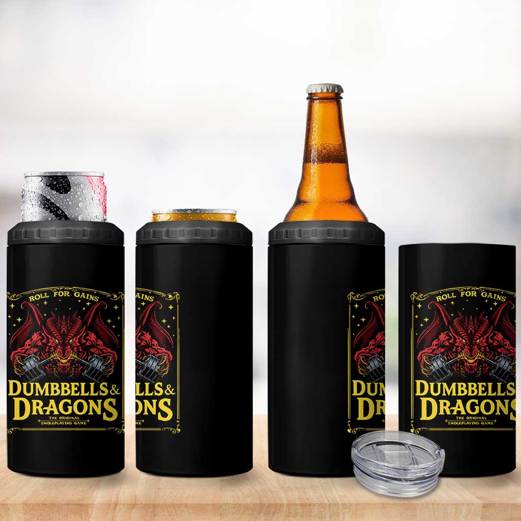 Funny RPG Weightlifting Workout Gym 4 in 1 Can Cooler Tumbler Dumbbells And Dragons The Original Swoleplaying Game - Wonder Print Shop
