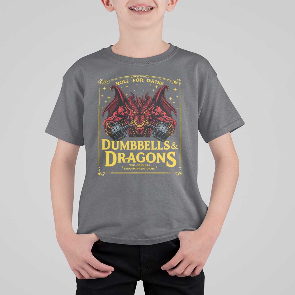 Funny RPG Weightlifting Workout Gym T Shirt For Kid Dumbbells And Dragons The Original Swoleplaying Game - Wonder Print Shop