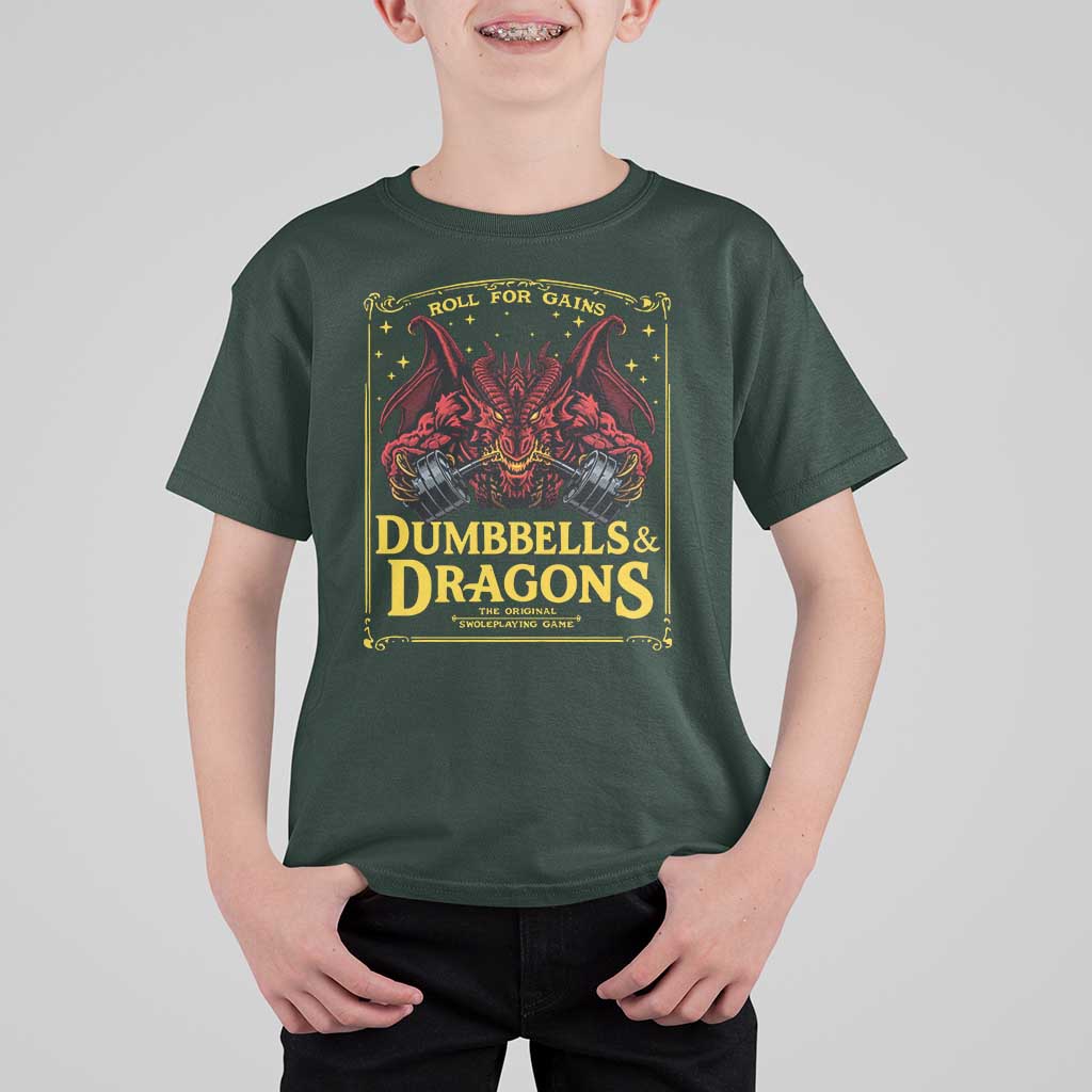 Funny RPG Weightlifting Workout Gym T Shirt For Kid Dumbbells And Dragons The Original Swoleplaying Game - Wonder Print Shop