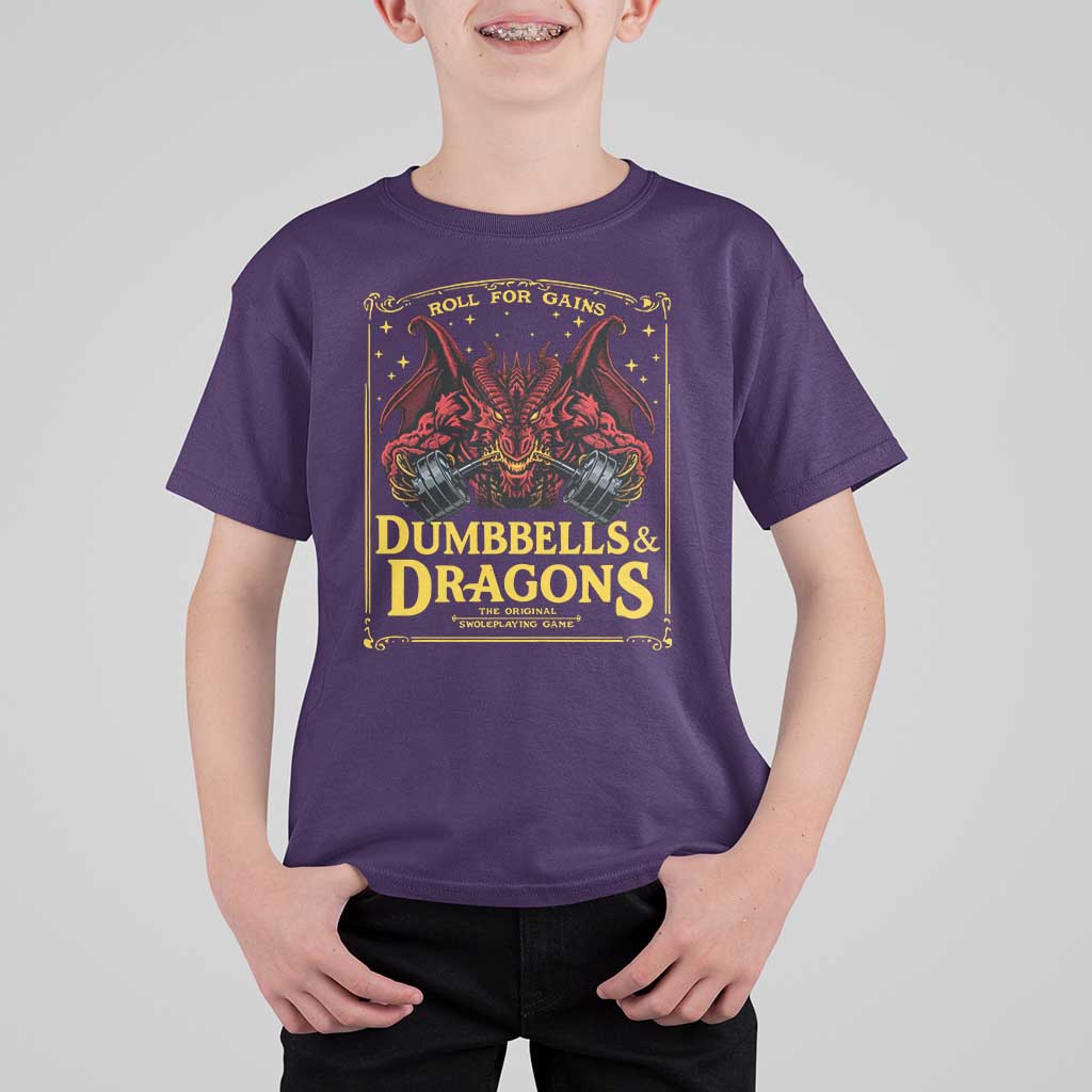 Funny RPG Weightlifting Workout Gym T Shirt For Kid Dumbbells And Dragons The Original Swoleplaying Game - Wonder Print Shop