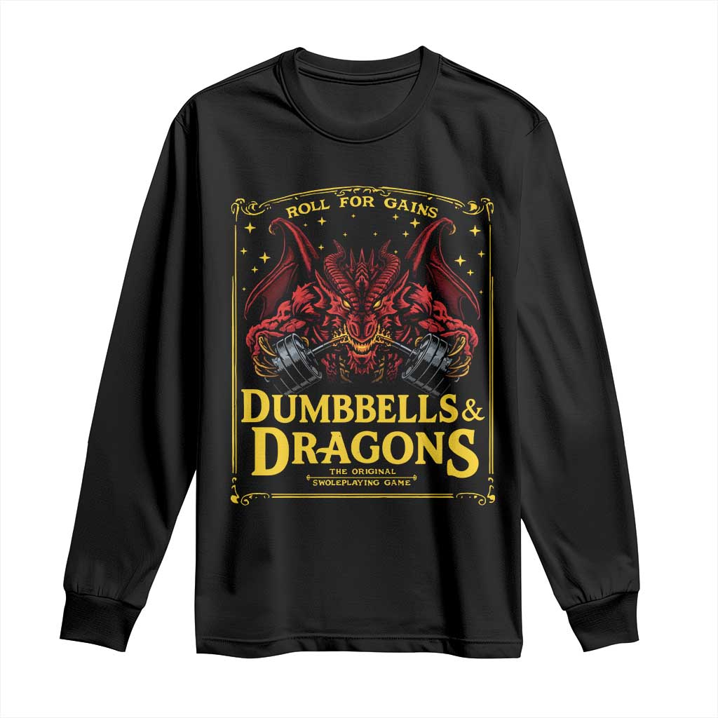 Funny RPG Weightlifting Workout Gym Long Sleeve Shirt Dumbbells And Dragons The Original Swoleplaying Game - Wonder Print Shop