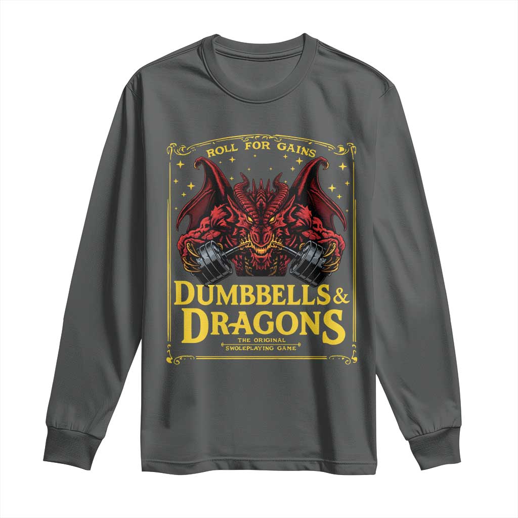 Funny RPG Weightlifting Workout Gym Long Sleeve Shirt Dumbbells And Dragons The Original Swoleplaying Game - Wonder Print Shop