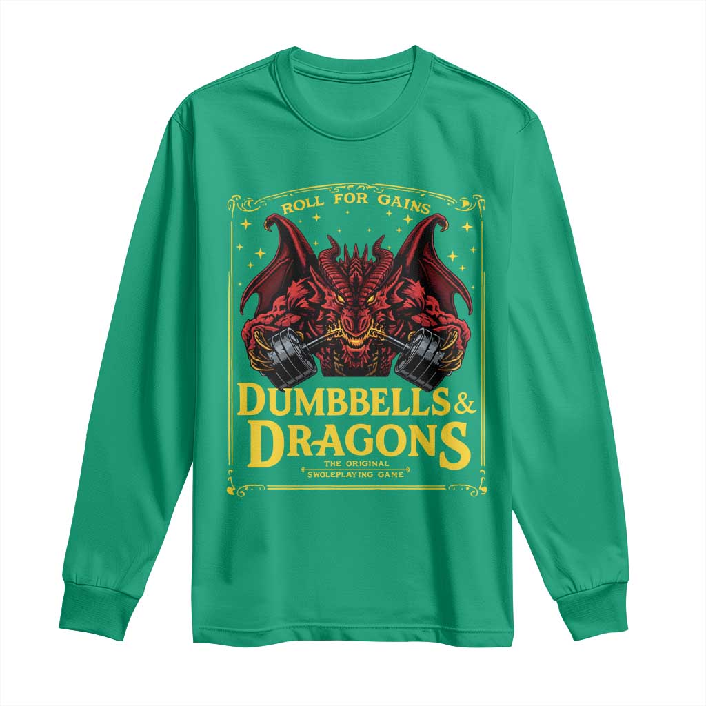 Funny RPG Weightlifting Workout Gym Long Sleeve Shirt Dumbbells And Dragons The Original Swoleplaying Game - Wonder Print Shop