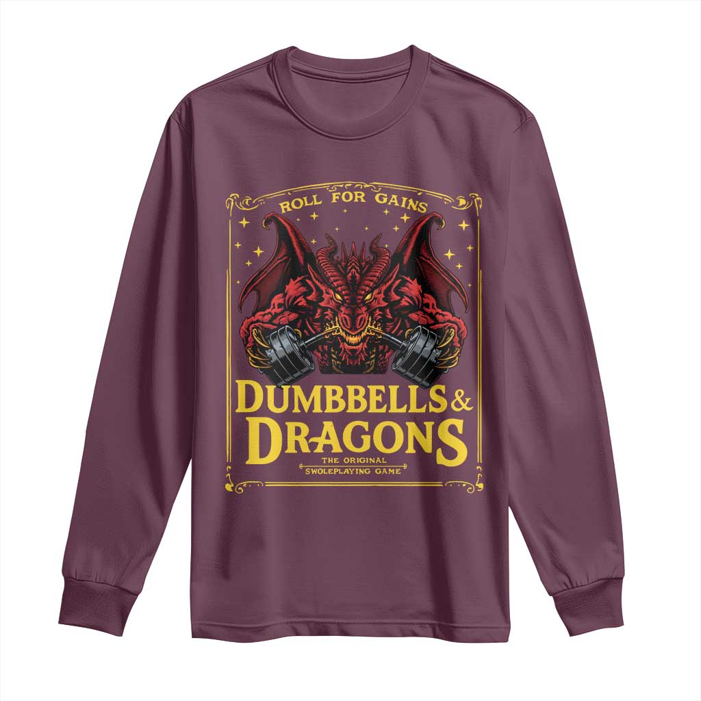 Funny RPG Weightlifting Workout Gym Long Sleeve Shirt Dumbbells And Dragons The Original Swoleplaying Game - Wonder Print Shop