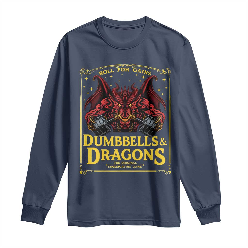 Funny RPG Weightlifting Workout Gym Long Sleeve Shirt Dumbbells And Dragons The Original Swoleplaying Game - Wonder Print Shop