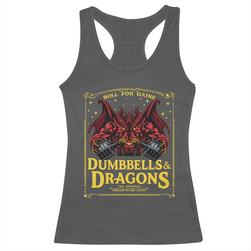 Funny RPG Weightlifting Workout Gym Racerback Tank Top Dumbbells And Dragons The Original Swoleplaying Game - Wonder Print Shop