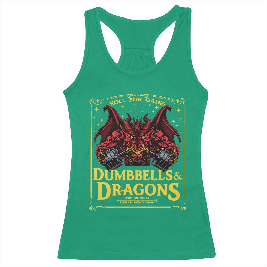 Funny RPG Weightlifting Workout Gym Racerback Tank Top Dumbbells And Dragons The Original Swoleplaying Game - Wonder Print Shop