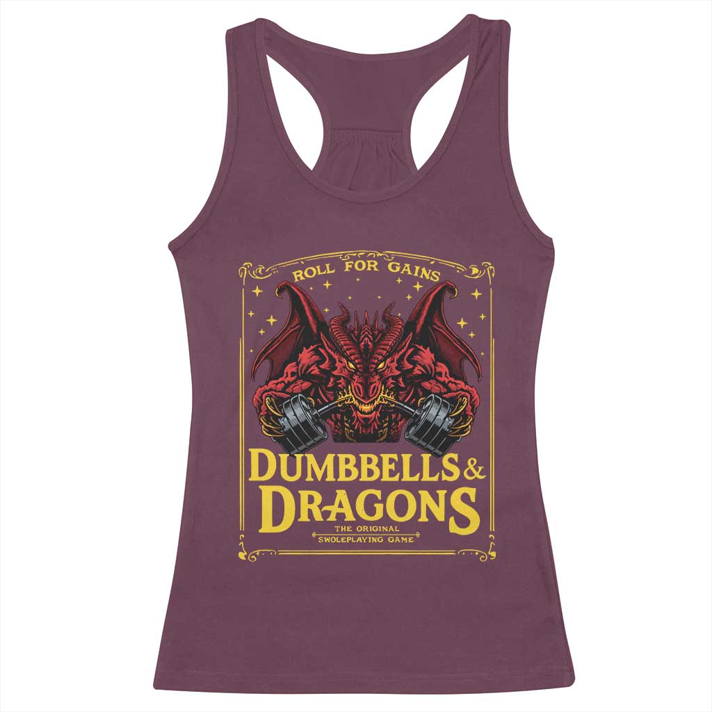 Funny RPG Weightlifting Workout Gym Racerback Tank Top Dumbbells And Dragons The Original Swoleplaying Game - Wonder Print Shop