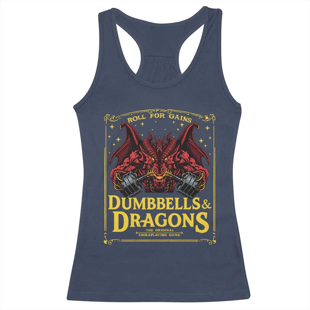 Funny RPG Weightlifting Workout Gym Racerback Tank Top Dumbbells And Dragons The Original Swoleplaying Game - Wonder Print Shop
