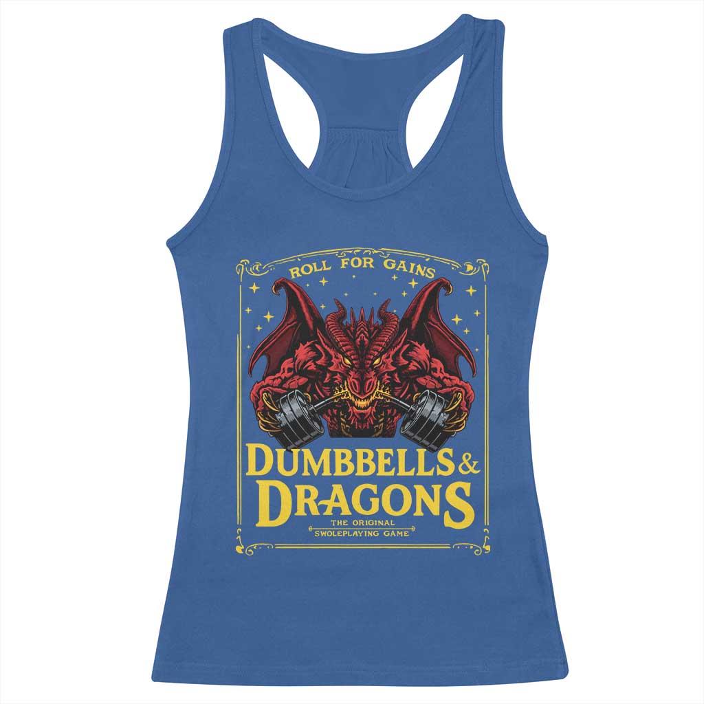 Funny RPG Weightlifting Workout Gym Racerback Tank Top Dumbbells And Dragons The Original Swoleplaying Game - Wonder Print Shop