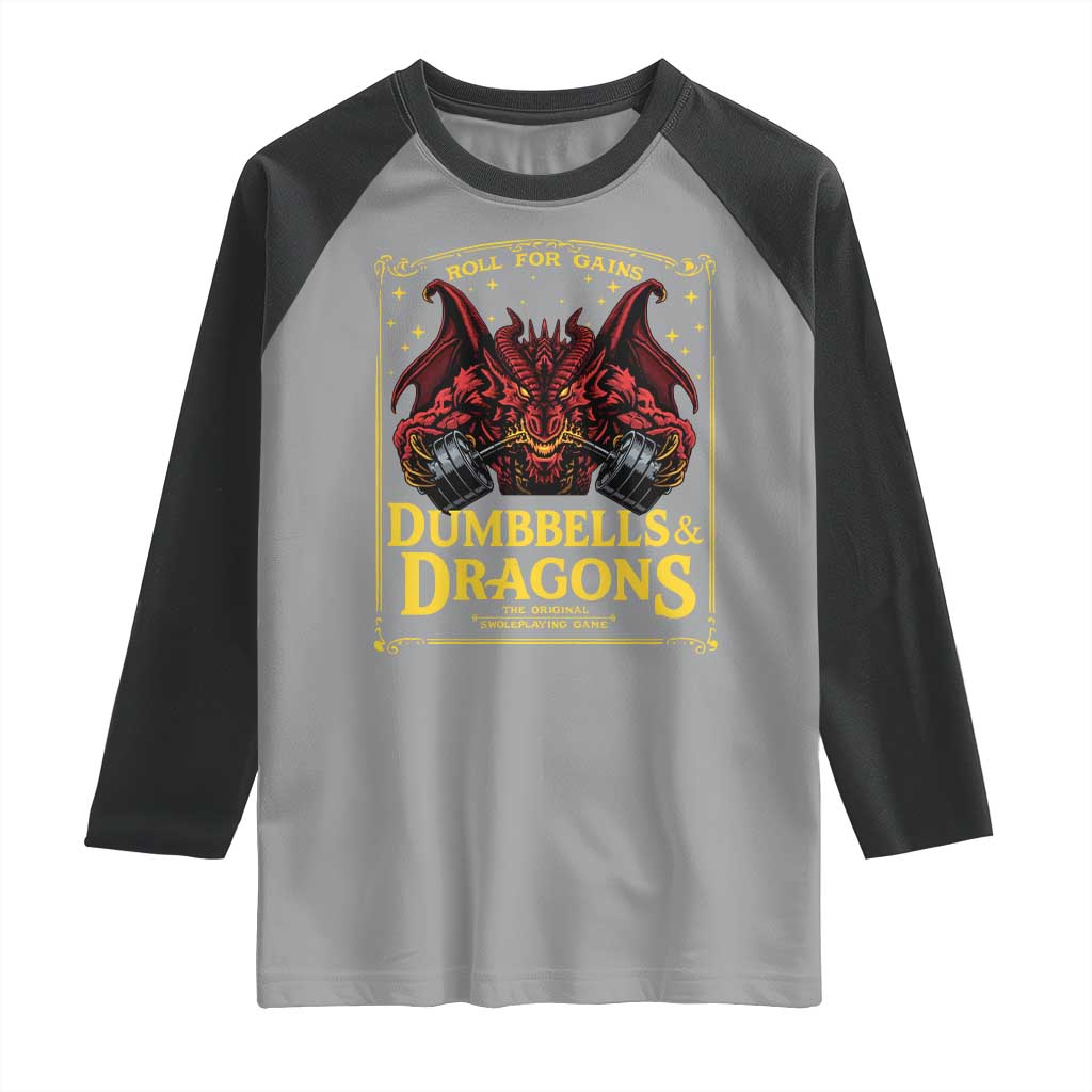 Funny RPG Weightlifting Workout Gym Raglan Shirt Dumbbells And Dragons The Original Swoleplaying Game - Wonder Print Shop