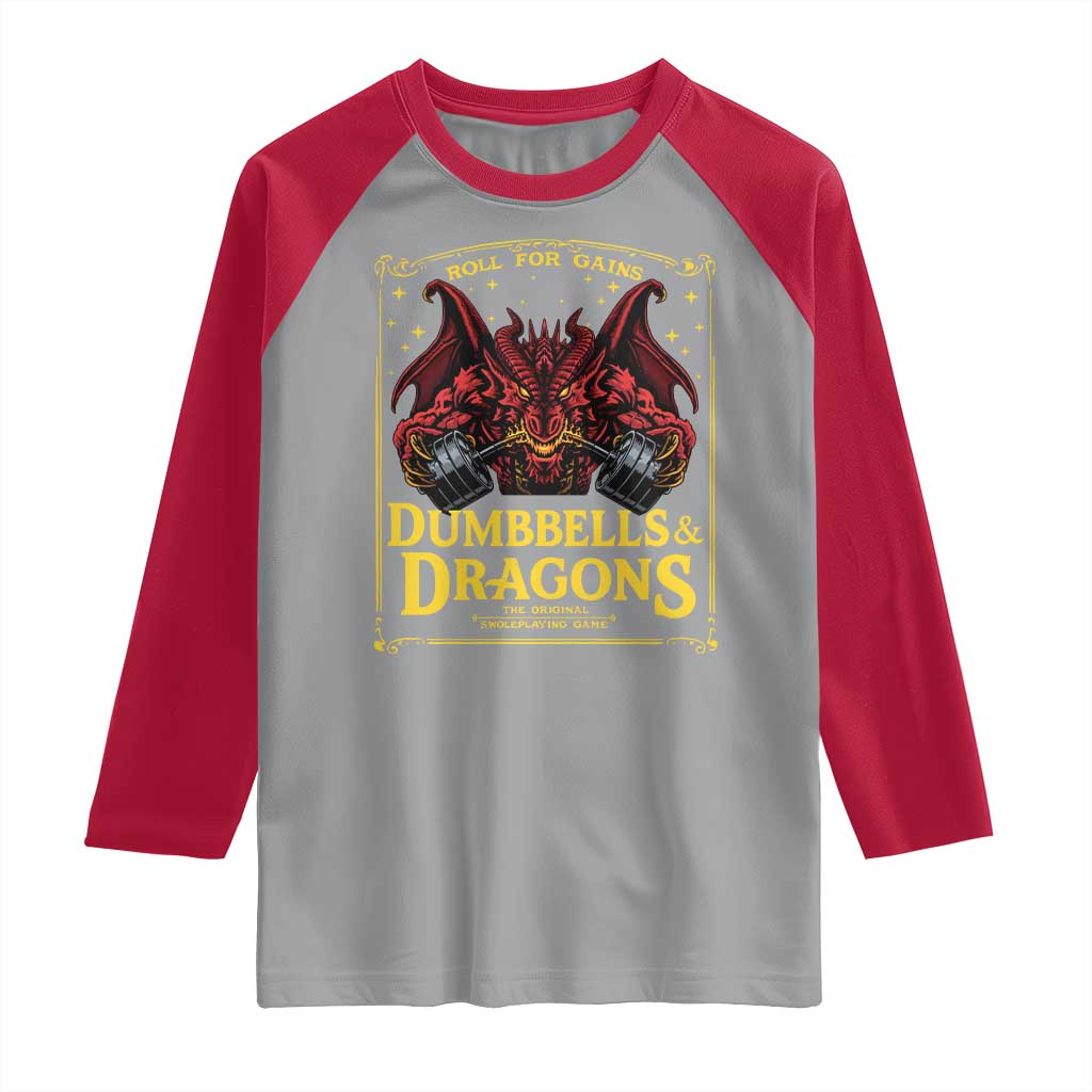 Funny RPG Weightlifting Workout Gym Raglan Shirt Dumbbells And Dragons The Original Swoleplaying Game - Wonder Print Shop