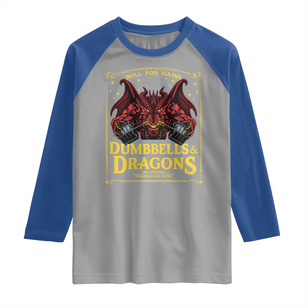 Funny RPG Weightlifting Workout Gym Raglan Shirt Dumbbells And Dragons The Original Swoleplaying Game - Wonder Print Shop