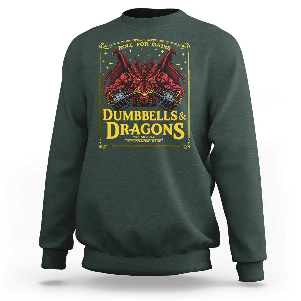 Funny RPG Weightlifting Workout Gym Sweatshirt Dumbbells And Dragons The Original Swoleplaying Game - Wonder Print Shop