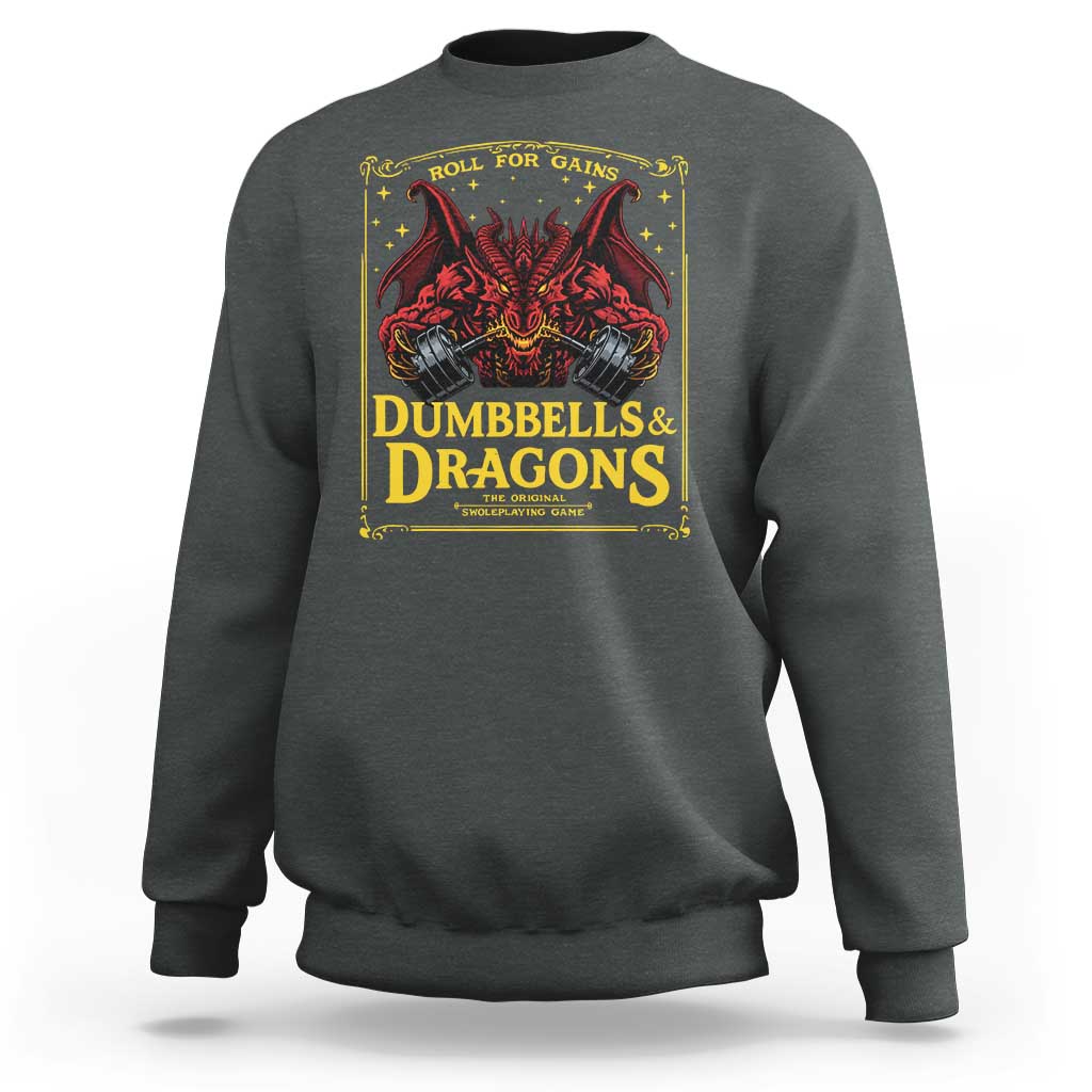 Funny RPG Weightlifting Workout Gym Sweatshirt Dumbbells And Dragons The Original Swoleplaying Game - Wonder Print Shop