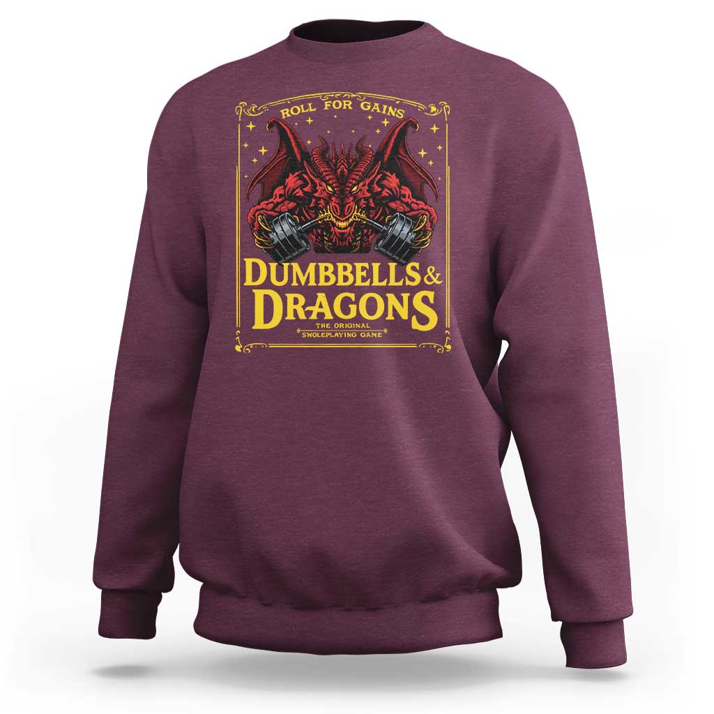 Funny RPG Weightlifting Workout Gym Sweatshirt Dumbbells And Dragons The Original Swoleplaying Game - Wonder Print Shop