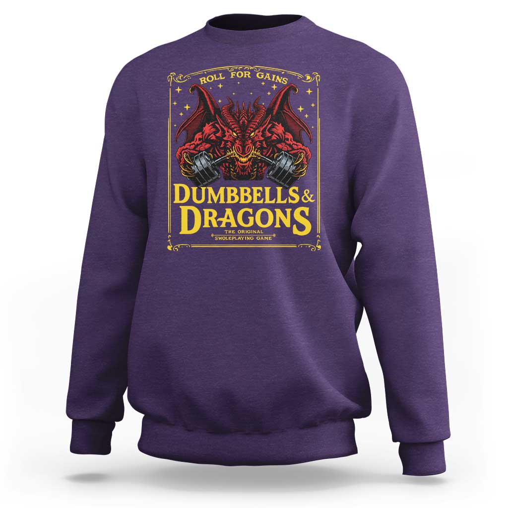 Funny RPG Weightlifting Workout Gym Sweatshirt Dumbbells And Dragons The Original Swoleplaying Game - Wonder Print Shop
